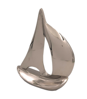 Metalinė jachtos dekoracija 36 cm – sidabrinė, jūrinio stiliaus interjerui