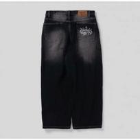 RogueWave High Street Retro Harajuku Streetwear Trousers American Style Baggy Washed Jeans Trendy Loose Casual  Pants M juoda