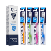 Royal Denta Silver Medium Vidutinio kietumo dantų šepetėlių rinkinys su sidabro nanodalelėmis, 4vnt
