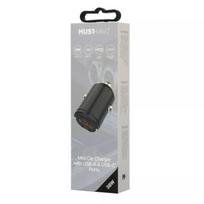 Car charger USB-A, USB-C 38W  by Musthavz Black