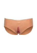 Silikoninės kelnaitės su makštimi Hidden Desire Open Vagina Brief Low Waist, smėlio spalvos