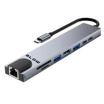 USB-C šakotuvas RJ45 + HDMI 100W tinklo adapteris K-08