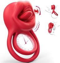 SuperLove Vibrating Cock Ring with Licking Tongue Red