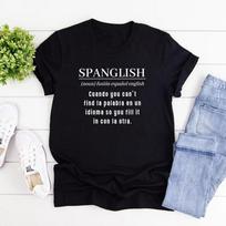 SPANGLISH apibrėžimo marškinėliai Lotynų Amerikos marškinėliai Ispanų kalbos mokytojų dovanos Meksikietiški marškinėliai Trumpomis rankovėmis Moteriški grafiniai marškinėliai Streetwear S juoda