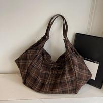 Chic Plaid Nylon Large Capacity Tote Bag Women Casual Top Handle Hobo Shoulder Shopper with Fixed Strap For Daily Work 66x19x36cm tamsios kavos spalvos