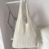 Megztos rankinės Paplūdimio krepšiai Lengvi Studentams Petinė Atsitiktinė Tota Moteriško stiliaus Pirkinių Austos krepšiai Moterims Merginoms 35x5x29cm balta