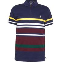 Polo Ralph Lauren Dryžuoti Logotipo Siuvinėti Trumpomis Rankovėmis Polo Marškinėliai Vyriški Viršutiniai Drabužiai Mėlyna 710916532-001 S