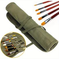 22 Slots Paint Brush Storage Holder for Acrylic Oil Watercolor Gouache Artist MultifunctionPaint Brush Roll up Canvas Pouch Bag armijos žalia spalva