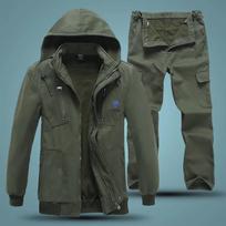 Soft Shell striukė ir kelnės Vyriški žieminiai plius aksominiai stori šilti švarkai Žvejybos kostiumas lauke 4XL armijos žalia spalva
