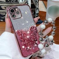 Prabangus apyrankės laikiklis drugelio formos telefono dėklas skirtas Xiaomi Redmi Note 14 Pro Plus 14C 4G 5G 14T POCO X7 Pro Gradiento blizgučių dangtelis Redmi Note 14 (4G)