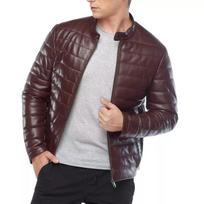 Brown Leather Jacket Biker Motorcycle Men's Bomber Genuine Lambskin Handmade Stylish S