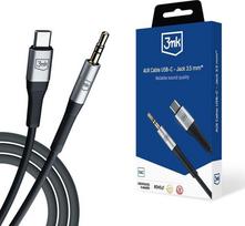 Kabelis 3MK USB-C - mini Jack 3.5 mm Black and silver (AUX USB-C - Jack 3.5 mm)