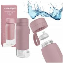 Wessper rinkinys stiklinis butelis 0,5 l rožinės spalvos + butelio filtro kasetė