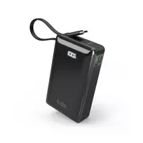 Powerbank SBS 20000 mAh 20W su integruotu USB-C kabeliu ir skaitmeniniu ekranu – juodos spalvos
