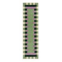 Rankų darbo iš vilnos kilimas žalios spalvos/violetinės spalvos 60x230 cm Kai Wool Border – Flair Rugs