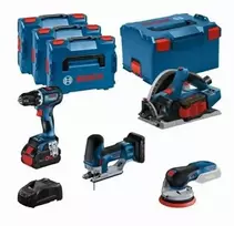 BOSCH. 18V COMBO KIT (GSR 18V-90C +GKT 18V-52GC +GST 18V-155 SC +GEX 18V-125) 1xPC4,0Ah 2xPC5,5Ah ...