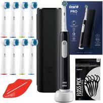 "Oral-B Pro 1 Black" dantų šepetėlis + juodas dėklas + 8x antgaliai + nemokamos dovanos