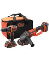 18 V gręžtuvas 18 V mažas kampinis šlifuoklis, 1x2Ah, 1x4Ah minkštas dėklas BCK24D1M1S-QW BLACK DECKER