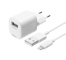 DELTACO USB sieninis įkroviklis, USB-A, 2,4 A, įsk. 1 m su „Lightning“  laidu Iphone  telefonams  USB-AC181