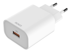 USB sieninis įkroviklis DELTACO 1x USB-A, greitas įkrovimas 18 W, baltas / USB-AC182