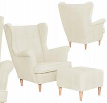 „Hunter Family Furniture“ kėdė su atloša su kėdute, skandinaviška, kreminio aksomo, šviesiai smėlio spalvos