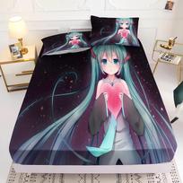 Hatsune Miku Spausdinta prigludusi paklodė Komfortiška lovos užvalkalų pilna komplektacija 3D vaikų patalynė Anime kambario dekoras Namai 90x190x25cm