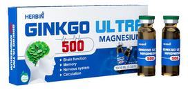 Herbin Ginkgo biloba 500 mg + Magnis, smegenų veiklai ir atminčiai, 10 buteliukų po 10 ml