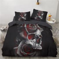 3D printed Gothic skull rose microfiber duvet cover soft and comfortable 3-piece bedding set with zipper and 2 pillowcases 90x200cm