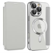Prabangus skaidrus atverčiamas odinis dėklas-piniginė su magnetiniu telefono dėklu, skirtas iPhone 15 16 17 Pro Max 14 13 12 11, kortelių dėklas Magsafe dangteliui For iPhone 17Pro Max pilka spalva