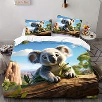 Koalos patalynės komplektas 2/3 vnt. Skaitmeninė spauda 3D raštas Minkštas odai draugiškas poliesterio užvalkalas, Antklodės užvalkalas su pagalvių užvalkalais, Gyvūnų tema EU Single 135x200cm