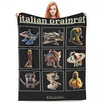 Italian Brainrot Characaters Meme Gen Z Funny Humor Blanket Quality Warm Soft Bedding Throws Couch Chair Sofa Bed Bedspread 30x40in