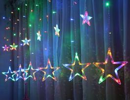 Elektrinė girlianda-užuolaida STARS, 138 LED, 8 funkcijos, IP44, 4,5 V, įvairiaspalvė, 2.4 m