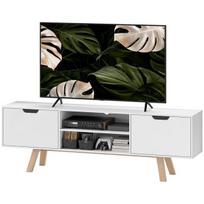 HOMCOM TV spintelė, TV staliukas, skirtas televizoriams iki 65 colių, žemas stalelis su 2 spintelėmis ir 2 lentynomis, TV spintelė svetainėje, 150 x 39 x 50 cm, balta, Balta