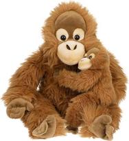 Uni-Toys - Orangutanas su kūdikiu, sėdintis - 30 cm (aukštis) - pliušinė beždžionė - pliušinis žaislas, pliušinis žaislas