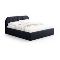 Tamsiai mėlynos spalvos dvigulė lova audiniu dengta su sandėliavimo vieta su lovos grotelėmis 200x200 cm Juno – Windsor & Co Sofas