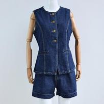 2024 Euro-American Style Summer Sleeveless High-Waisted Denim Vest and Shorts Set for Women. XL