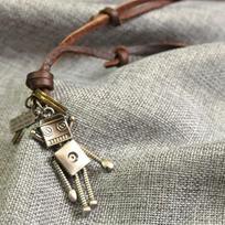 Retro Robot Pendant Necklace with Leather Sweater Chain Electroplated gray