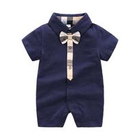 Stylish Cotton Knit Baby Romper: Short-Sleeve Newborn Onesie for Summer, Closed-Crotch, Full Month Wear. 9-12 months tamsiai mėlyna spalva