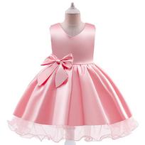 Europos ir Amerikos princesės tinklinė suknelė su kaspinėliu - Mergaičių gimtadienio ir fortepijono pasirodymo apranga 110cm blush pink spalva
