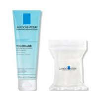 La Roche‑Posay Toleriane valomasis putojantis kremas — 125 ml Veganiški medvilniniai diskeliai — 30 vnt.