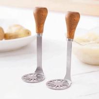 Mini bulvių grūstuvas, 2/10 vnt. Nerūdijančio plieno grūstuvas su medine neslystančia rankena, Avokadų, pupelių, daržovių grūstuvas virtuvei 2Pcs sidabras