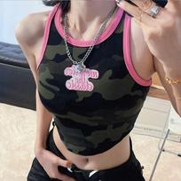 Summer Women Camouflage Vintage Camis Korean Clothing New Vest Slim Streetwear Fashion Female Sleeveless Sexy Crop Tops Tanks one size žalia