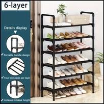 1pc 6-Tier Stackable Shoe Rack, Black Metal and Plastic Freestanding Shoe Organizer for Entryway Bedroom Floor Outdoor, Space-Saving Storage Shelf 6-layer