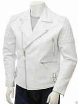Slim Fit Biker White Men Jacket Pure Leather Casual Classic Genuine Stylish Lambskin S balta