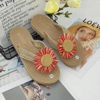 Ethnic Braid Women's Hemp Sandals Trendy Outdoor Flip-Flops Fashionable Flower Beach Toe Post Slippers 37