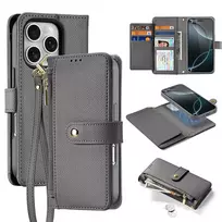 Dux Ducis Lawa Apple iPhone 16 Pro Leather dėklas su Detachable Magnetic Wallet – pilkos spalvos