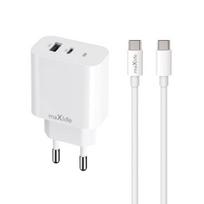 Maxlife MXTC-06-30AC PD QC charger 1x USB-C 1x USB 30W white + USB-C - USB-C cable 60W
