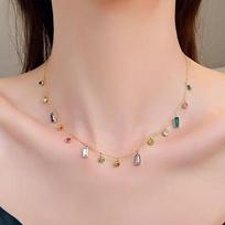 High-End Colorful Zircon Dopamine Necklace: Women's Titanium Steel European & American Style Clavicle Chain, Niche Design, Unique Personality.