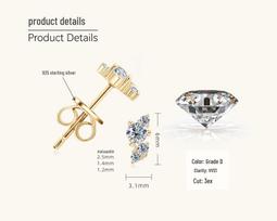 Europos ir Amerikos moisanito auskarai-smeigtukai - Madingi S925 prabos sidabro hipoalerginiai papuošalai 0.09 carat + 0.09 carat auksas
