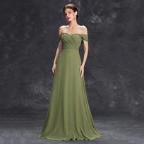 Green Chiffon Off-the-Shoulder Evening Dress: Elegant, Luxurious, and Perfect for Banquets and Social Events Small